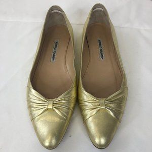 Manolo Blahnik Gold Pointed Toe Flats